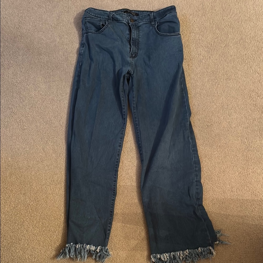 Stylish Blue Frayed Hem Women's Jeans